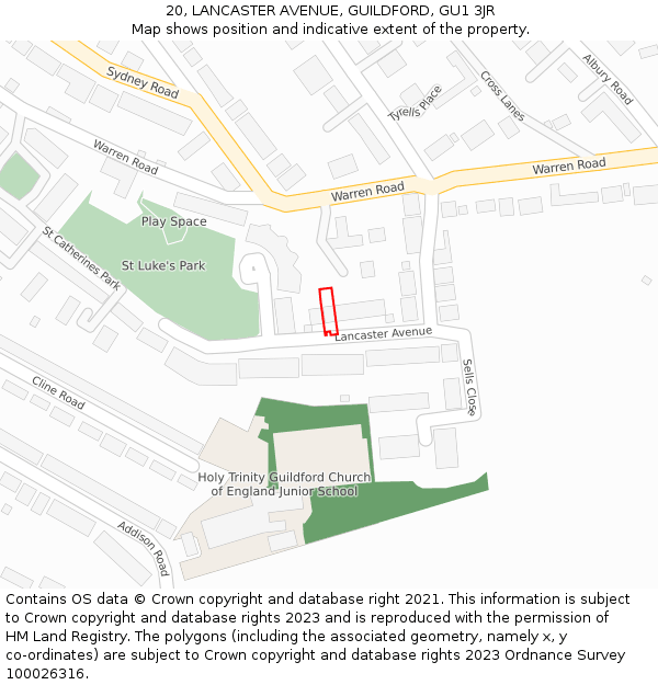 20, LANCASTER AVENUE, GUILDFORD, GU1 3JR: Location map and indicative extent of plot