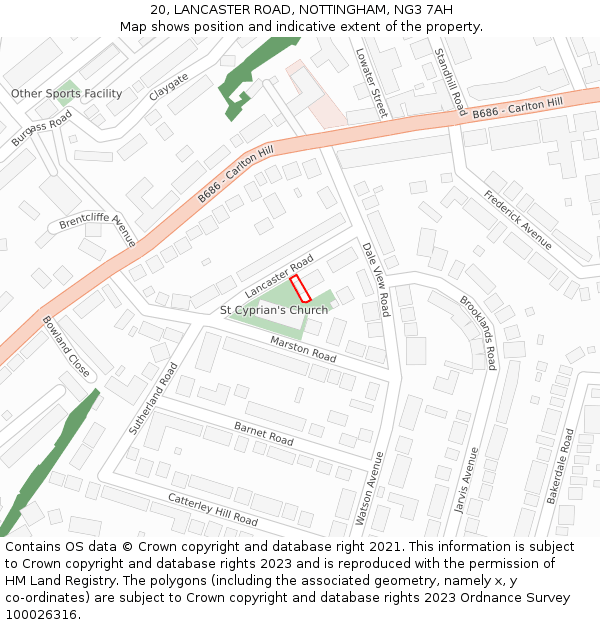 20, LANCASTER ROAD, NOTTINGHAM, NG3 7AH: Location map and indicative extent of plot