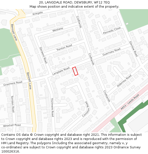 20, LANGDALE ROAD, DEWSBURY, WF12 7EQ: Location map and indicative extent of plot