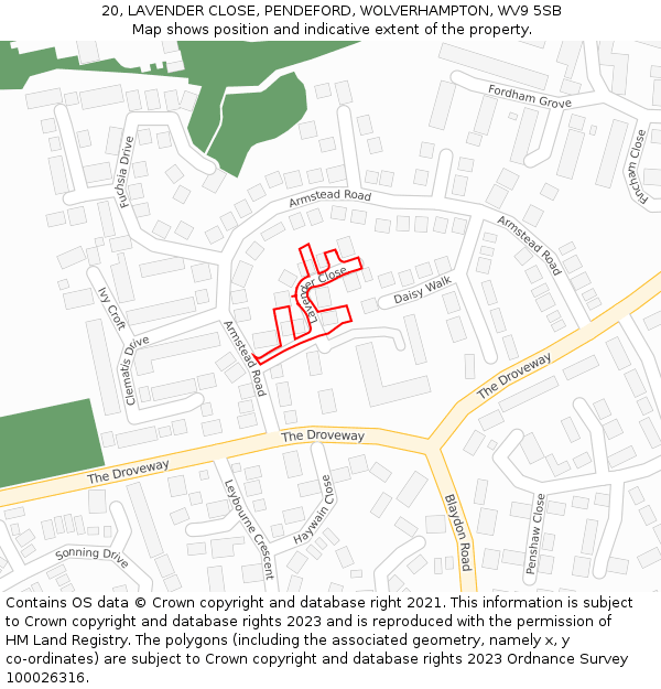 20, LAVENDER CLOSE, PENDEFORD, WOLVERHAMPTON, WV9 5SB: Location map and indicative extent of plot