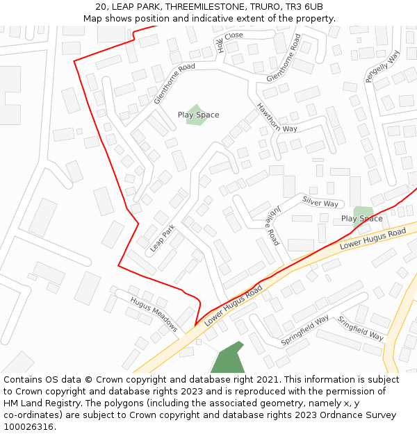 20, LEAP PARK, THREEMILESTONE, TRURO, TR3 6UB: Location map and indicative extent of plot