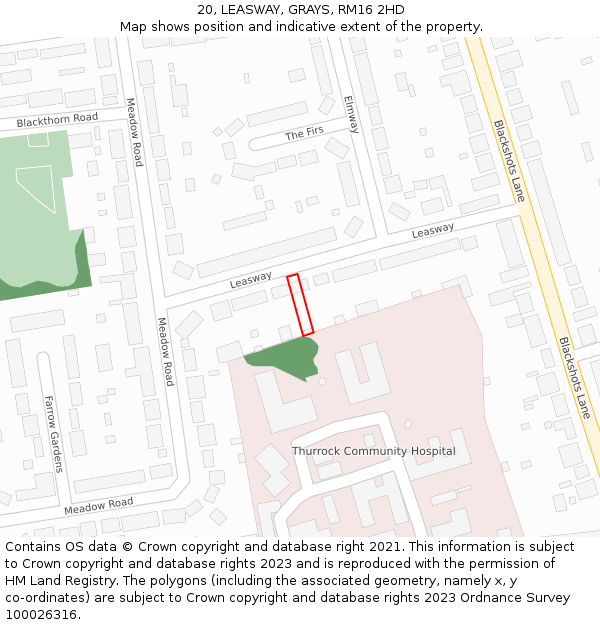 20, LEASWAY, GRAYS, RM16 2HD: Location map and indicative extent of plot