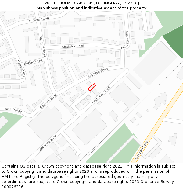 20, LEEHOLME GARDENS, BILLINGHAM, TS23 3TJ: Location map and indicative extent of plot