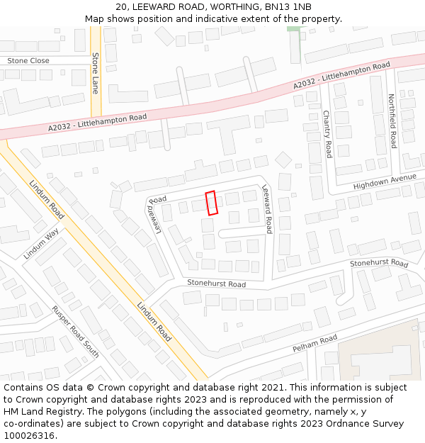 20, LEEWARD ROAD, WORTHING, BN13 1NB: Location map and indicative extent of plot