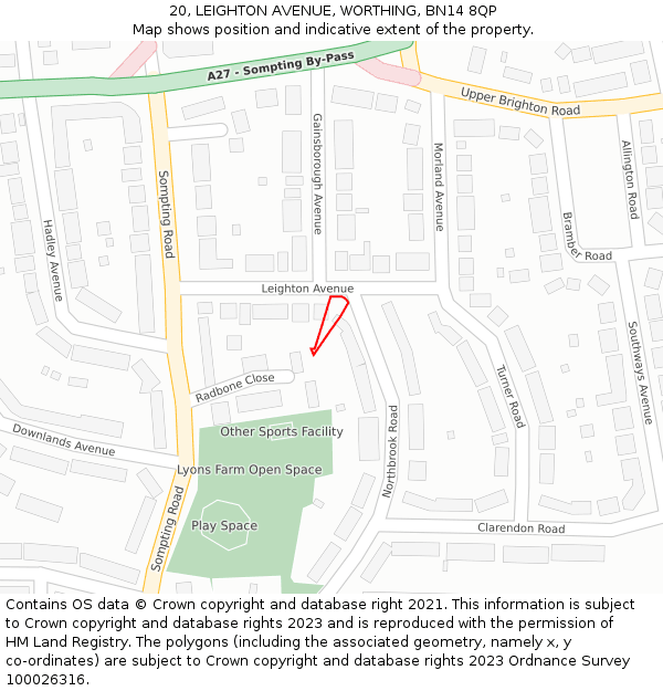 20, LEIGHTON AVENUE, WORTHING, BN14 8QP: Location map and indicative extent of plot