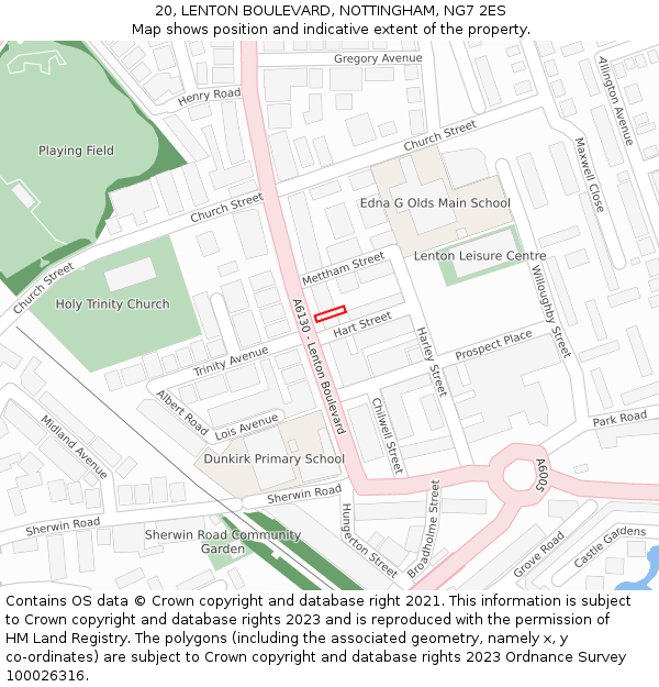 20, LENTON BOULEVARD, NOTTINGHAM, NG7 2ES: Location map and indicative extent of plot