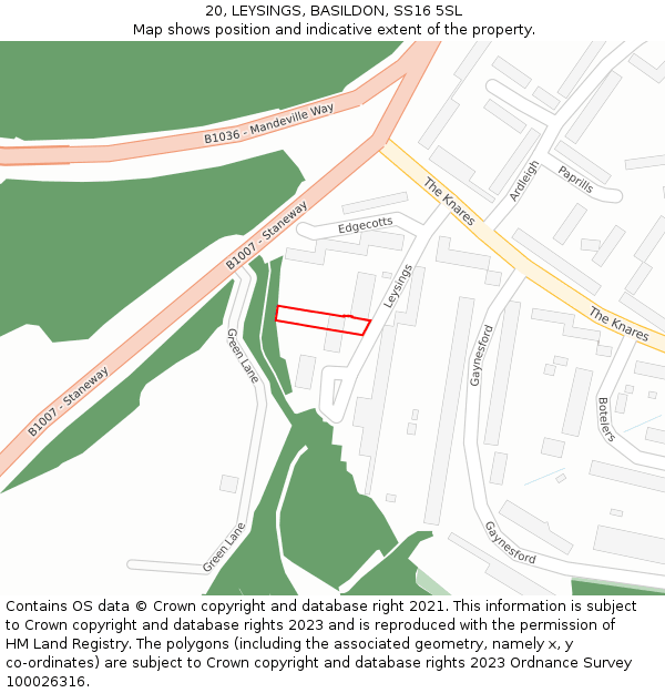 20, LEYSINGS, BASILDON, SS16 5SL: Location map and indicative extent of plot