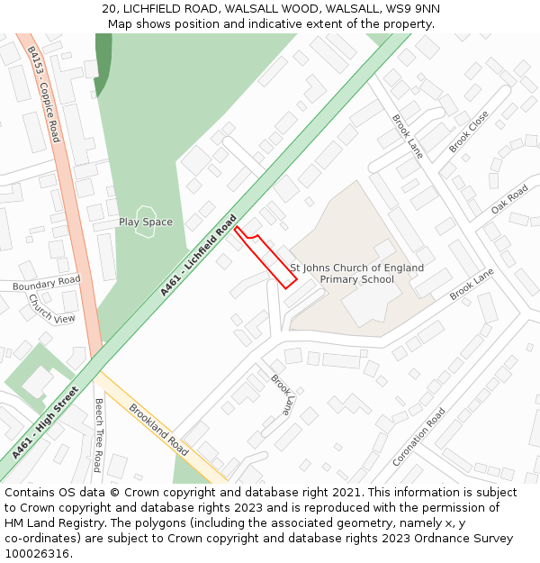 20, LICHFIELD ROAD, WALSALL WOOD, WALSALL, WS9 9NN: Location map and indicative extent of plot