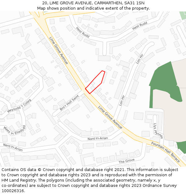 20, LIME GROVE AVENUE, CARMARTHEN, SA31 1SN: Location map and indicative extent of plot
