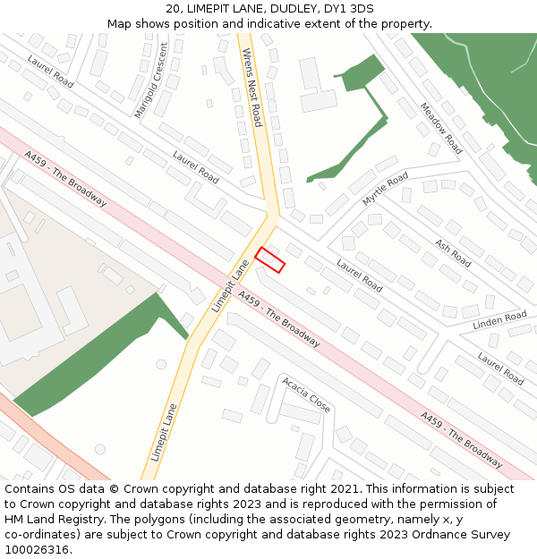20, LIMEPIT LANE, DUDLEY, DY1 3DS: Location map and indicative extent of plot