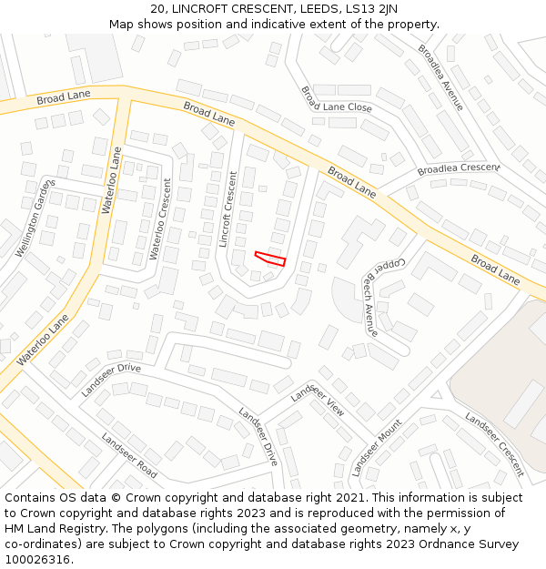 20, LINCROFT CRESCENT, LEEDS, LS13 2JN: Location map and indicative extent of plot