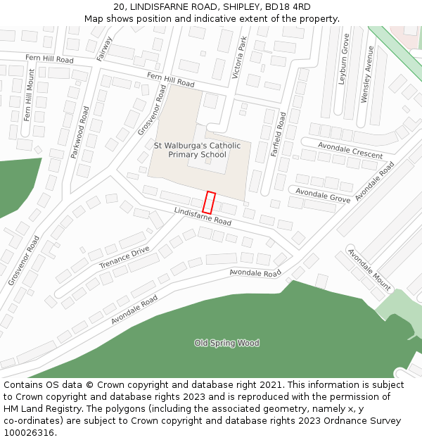 20, LINDISFARNE ROAD, SHIPLEY, BD18 4RD: Location map and indicative extent of plot