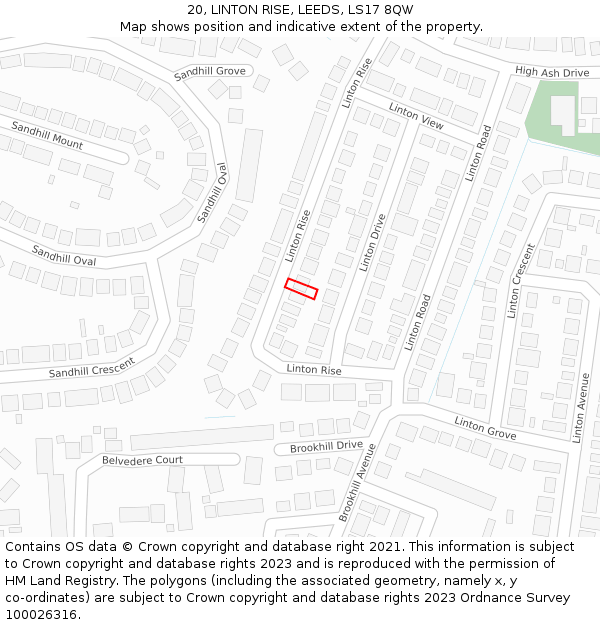 20, LINTON RISE, LEEDS, LS17 8QW: Location map and indicative extent of plot