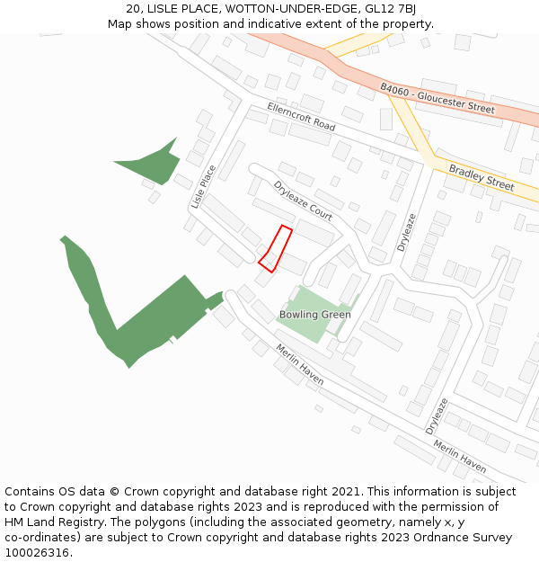 20, LISLE PLACE, WOTTON-UNDER-EDGE, GL12 7BJ: Location map and indicative extent of plot