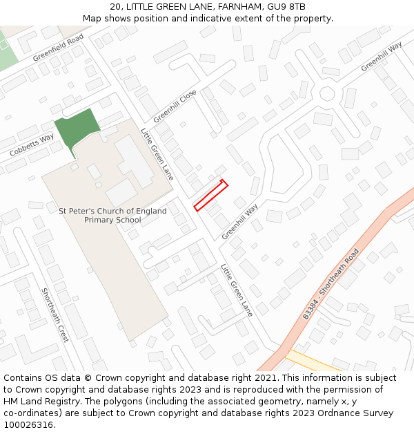 20, LITTLE GREEN LANE, FARNHAM, GU9 8TB: Location map and indicative extent of plot