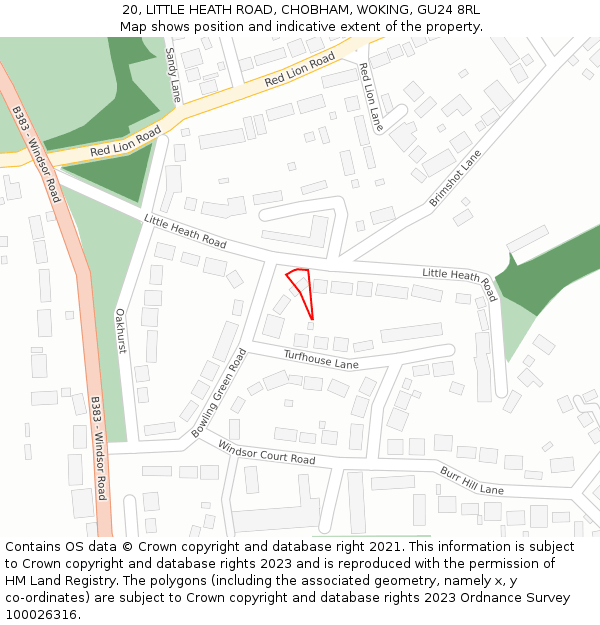 20, LITTLE HEATH ROAD, CHOBHAM, WOKING, GU24 8RL: Location map and indicative extent of plot