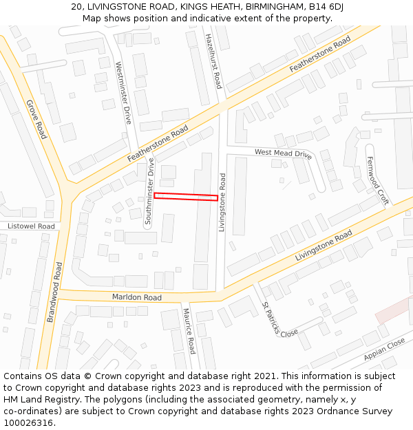 20, LIVINGSTONE ROAD, KINGS HEATH, BIRMINGHAM, B14 6DJ: Location map and indicative extent of plot