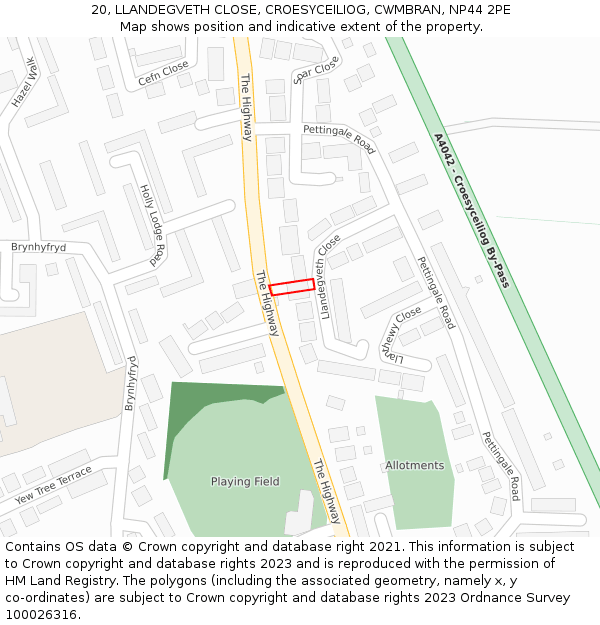 20, LLANDEGVETH CLOSE, CROESYCEILIOG, CWMBRAN, NP44 2PE: Location map and indicative extent of plot