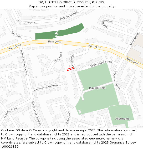 20, LLANTILLIO DRIVE, PLYMOUTH, PL2 3RX: Location map and indicative extent of plot