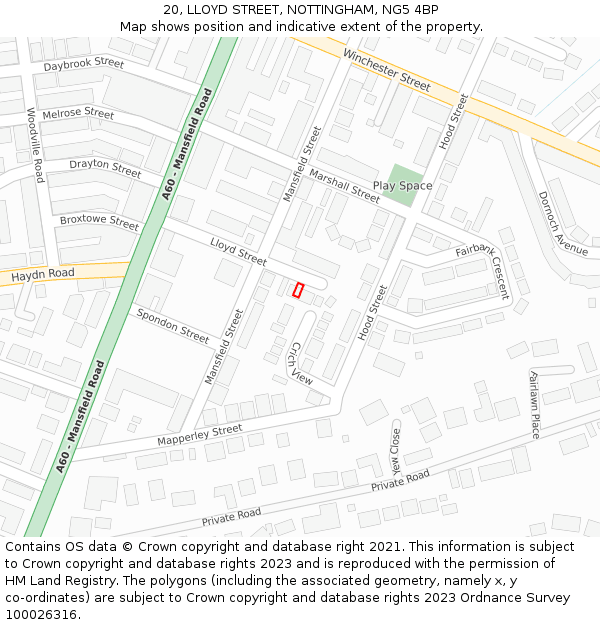 20, LLOYD STREET, NOTTINGHAM, NG5 4BP: Location map and indicative extent of plot