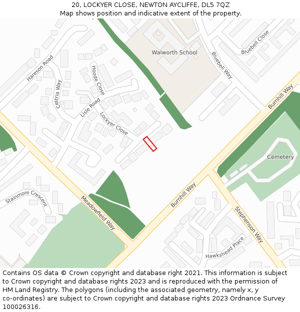 20, LOCKYER CLOSE, NEWTON AYCLIFFE, DL5 7QZ: Location map and indicative extent of plot