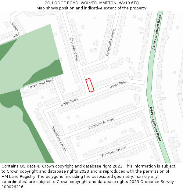 20, LODGE ROAD, WOLVERHAMPTON, WV10 6TQ: Location map and indicative extent of plot