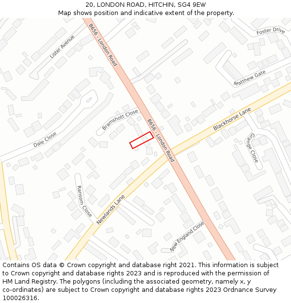20, LONDON ROAD, HITCHIN, SG4 9EW: Location map and indicative extent of plot