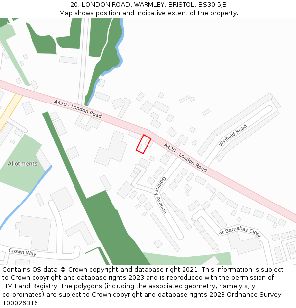 20, LONDON ROAD, WARMLEY, BRISTOL, BS30 5JB: Location map and indicative extent of plot