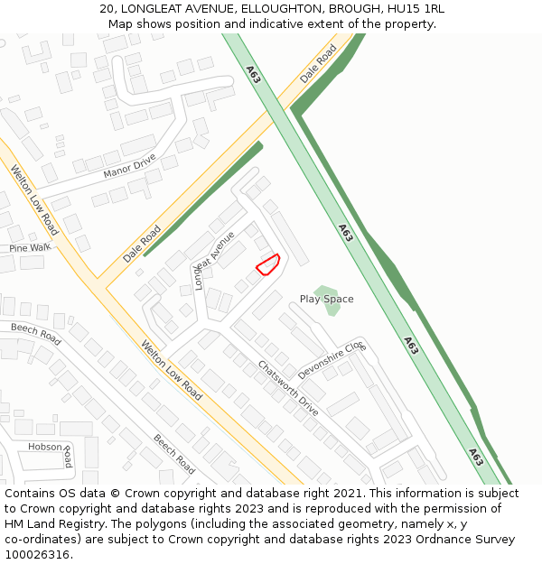 20, LONGLEAT AVENUE, ELLOUGHTON, BROUGH, HU15 1RL: Location map and indicative extent of plot