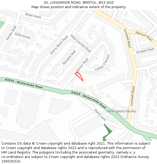 20, LONGMOOR ROAD, BRISTOL, BS3 2NZ: Location map and indicative extent of plot