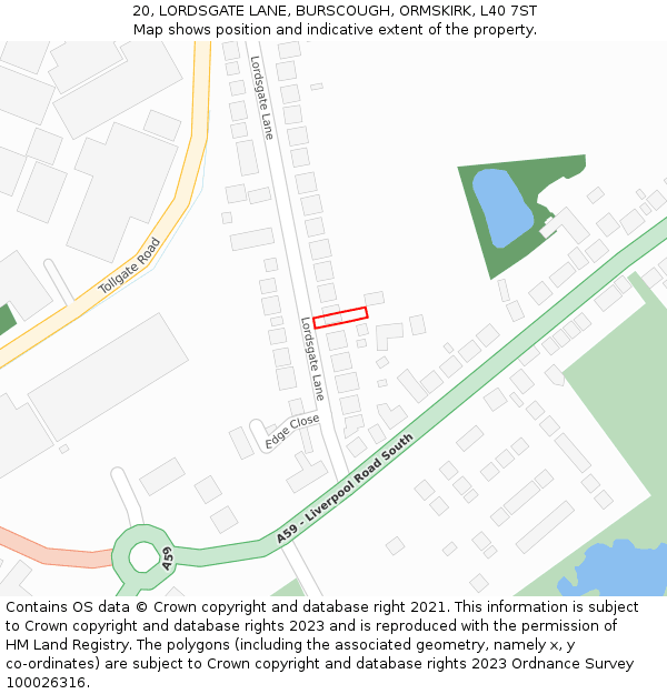 20, LORDSGATE LANE, BURSCOUGH, ORMSKIRK, L40 7ST: Location map and indicative extent of plot