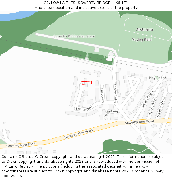 20, LOW LAITHES, SOWERBY BRIDGE, HX6 1EN: Location map and indicative extent of plot