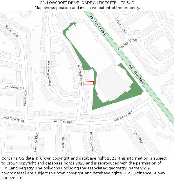 20, LOWCROFT DRIVE, OADBY, LEICESTER, LE2 5UD: Location map and indicative extent of plot