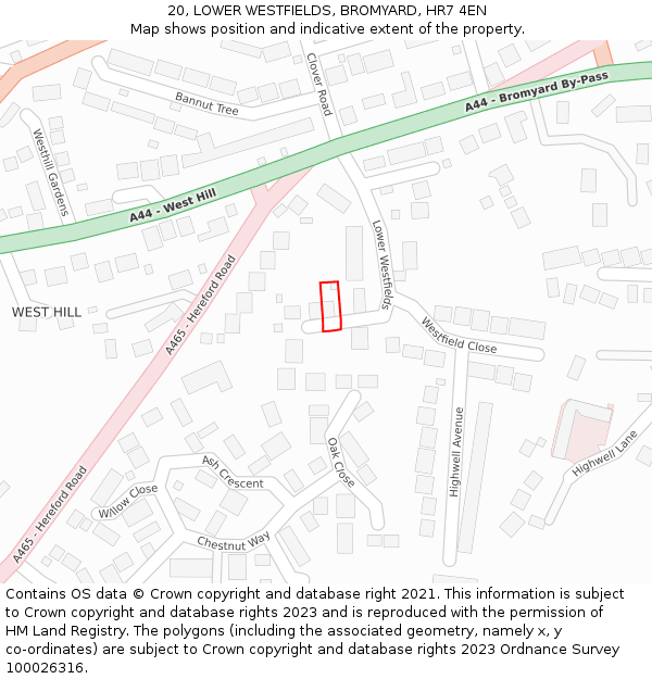 20, LOWER WESTFIELDS, BROMYARD, HR7 4EN: Location map and indicative extent of plot