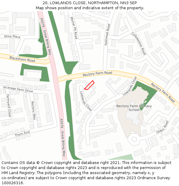 20, LOWLANDS CLOSE, NORTHAMPTON, NN3 5EP: Location map and indicative extent of plot