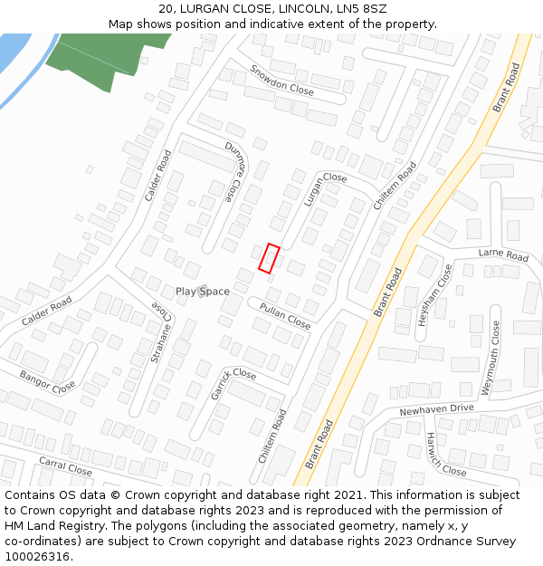 20, LURGAN CLOSE, LINCOLN, LN5 8SZ: Location map and indicative extent of plot