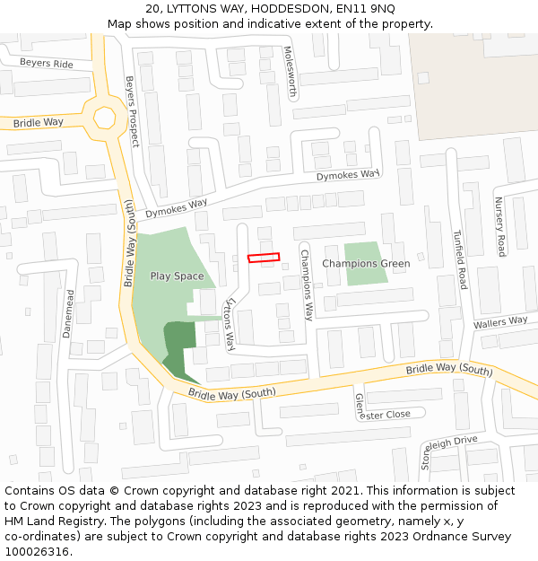 20, LYTTONS WAY, HODDESDON, EN11 9NQ: Location map and indicative extent of plot