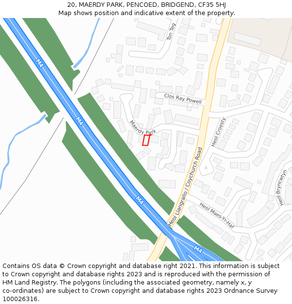 20, MAERDY PARK, PENCOED, BRIDGEND, CF35 5HJ: Location map and indicative extent of plot