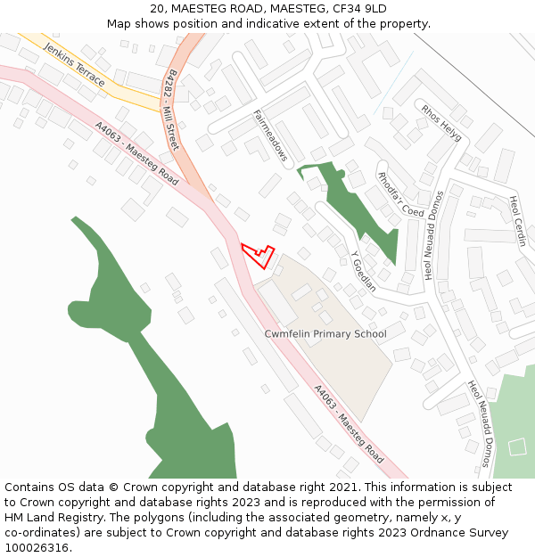 20, MAESTEG ROAD, MAESTEG, CF34 9LD: Location map and indicative extent of plot
