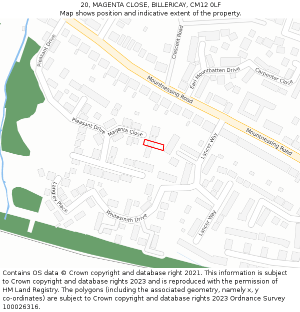 20, MAGENTA CLOSE, BILLERICAY, CM12 0LF: Location map and indicative extent of plot
