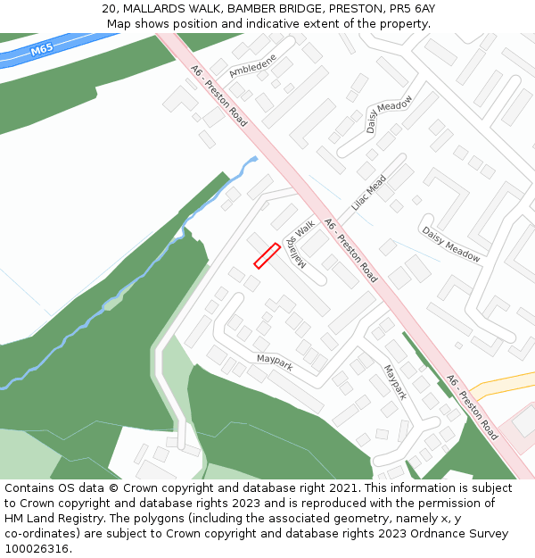 20, MALLARDS WALK, BAMBER BRIDGE, PRESTON, PR5 6AY: Location map and indicative extent of plot