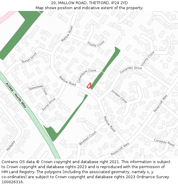 20, MALLOW ROAD, THETFORD, IP24 2YD: Location map and indicative extent of plot