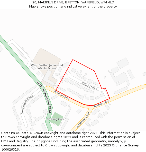 20, MALTKILN DRIVE, BRETTON, WAKEFIELD, WF4 4LD: Location map and indicative extent of plot