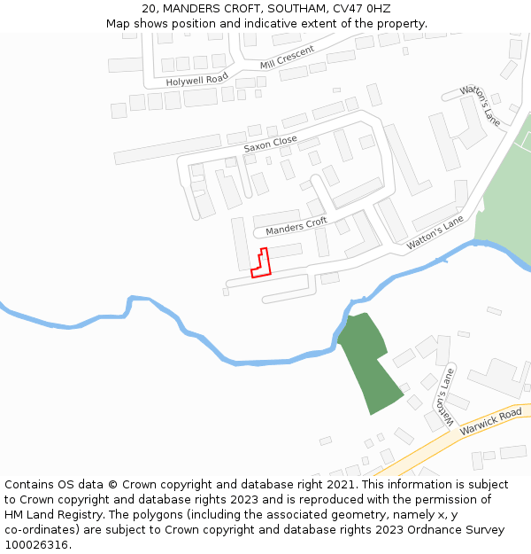 20, MANDERS CROFT, SOUTHAM, CV47 0HZ: Location map and indicative extent of plot