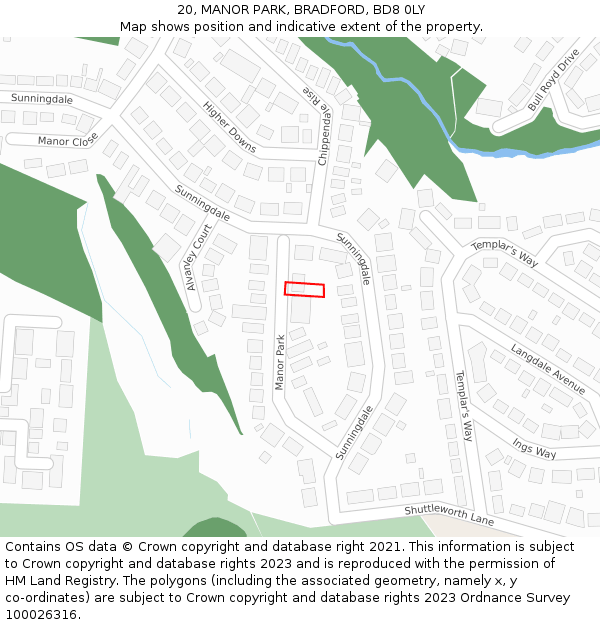 20, MANOR PARK, BRADFORD, BD8 0LY: Location map and indicative extent of plot