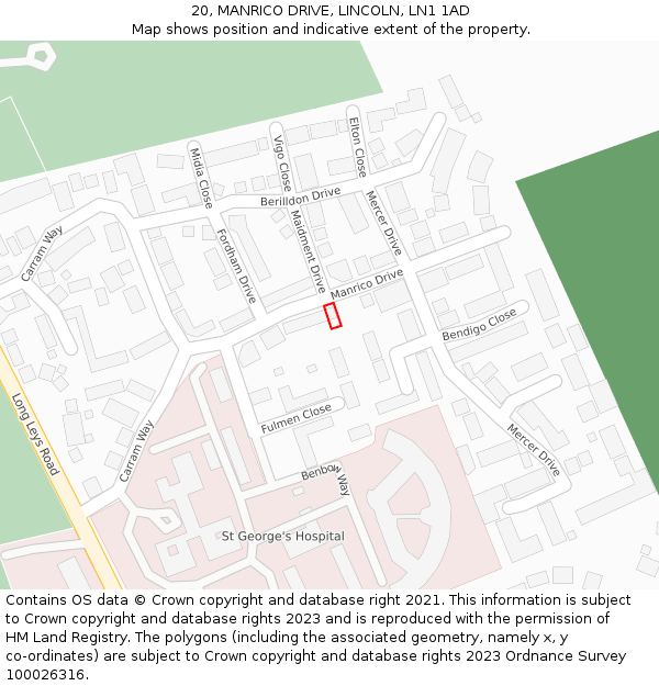 20, MANRICO DRIVE, LINCOLN, LN1 1AD: Location map and indicative extent of plot