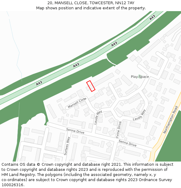 20, MANSELL CLOSE, TOWCESTER, NN12 7AY: Location map and indicative extent of plot