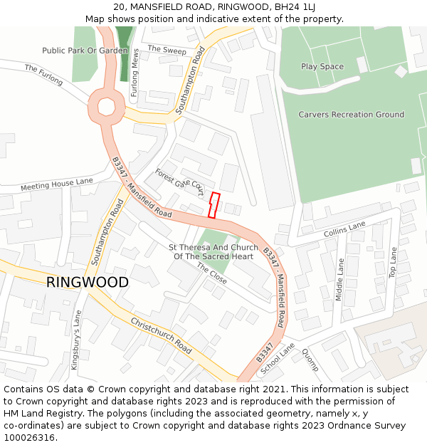 20, MANSFIELD ROAD, RINGWOOD, BH24 1LJ: Location map and indicative extent of plot