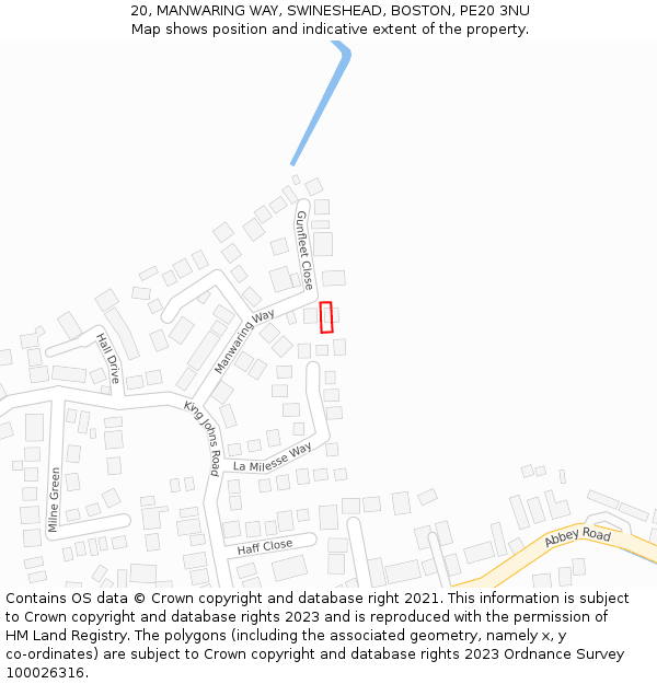 20, MANWARING WAY, SWINESHEAD, BOSTON, PE20 3NU: Location map and indicative extent of plot