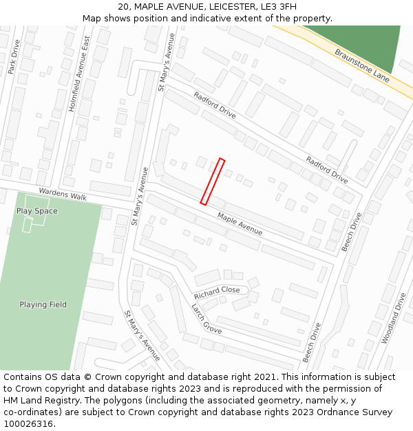 20, MAPLE AVENUE, LEICESTER, LE3 3FH: Location map and indicative extent of plot